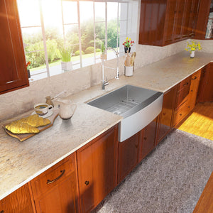 36in W x 21in D Farmhouse Kitchen Sink Stainless Steel with Strainer Apron Front from Lordear