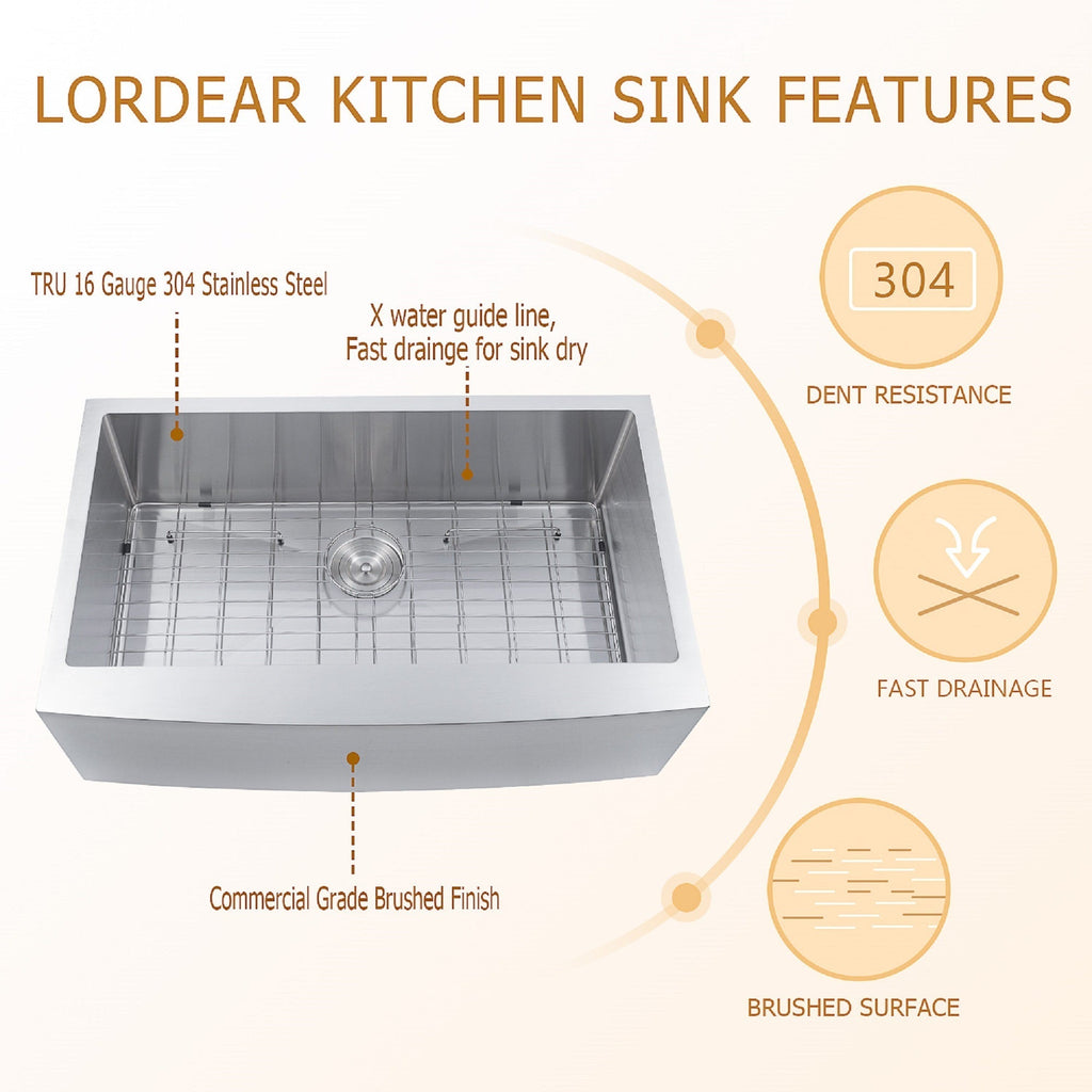 36" W x 21" D Farmhouse Kitchen Sink Stainless Steel with Strainer Apron Front | Apron Front / Farmhouse Sinks, Apron Front Kitchen Sink, Apron Front Sink, Farm Sink, Farmhouse Kitchen Sink, Kitchen, Kitchen Sink, Kitchen Sinks, Single Bowl Sink, Single Bowl Sinks, Sink, Sink and Drainer, Stainless Steel Sink | Lordear