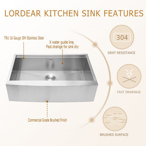 30in W x 22in D Farmhouse Kitchen Sink Workstation Stainless Steel Single Bowl 16 Gauge Apron Front from Lordear