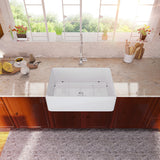33in W x 20in D Farmhouse Kitchen Sink Ceramic with Sink Grid and Drain Assembly Apron Front from Lordear