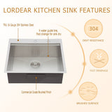 25 Inch Stainless Steel Kitchen Sink Workstation Sink 16 Gauge Single Bowl Topmount from Lordear