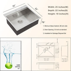 Lordear 25'' Stainless Steel Single Bowl Topmount Workstation Kitchen Sink  from Lordear