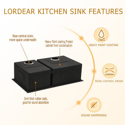 33in W x 19in D Stainless Steel Kitchen Sink Double Bowl Gunmetal Black Undermount  from Lordear