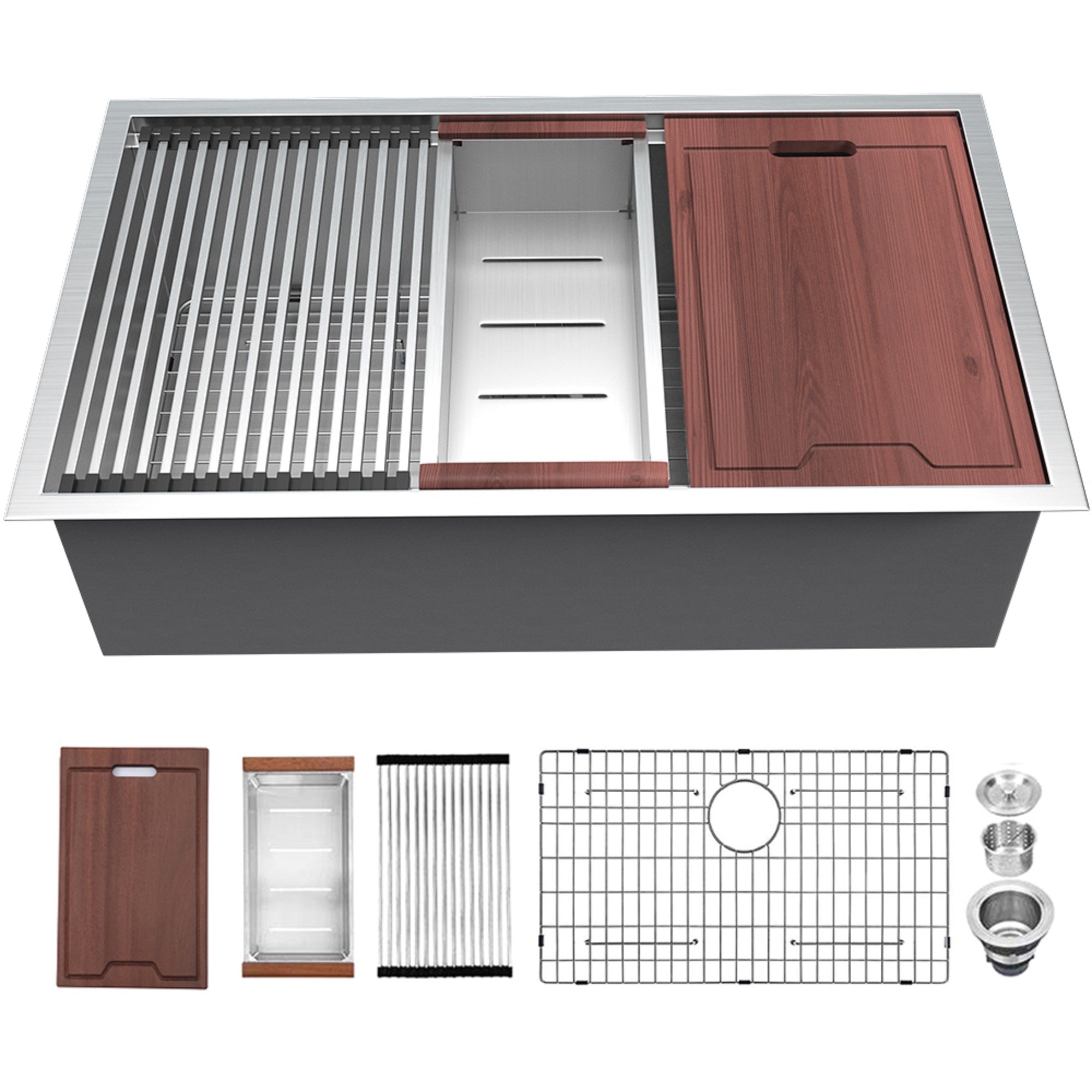 Stainless Steel Kitchen Sink Workstation with Accessories 16 Gauge Deep Single Bowl from Lordear