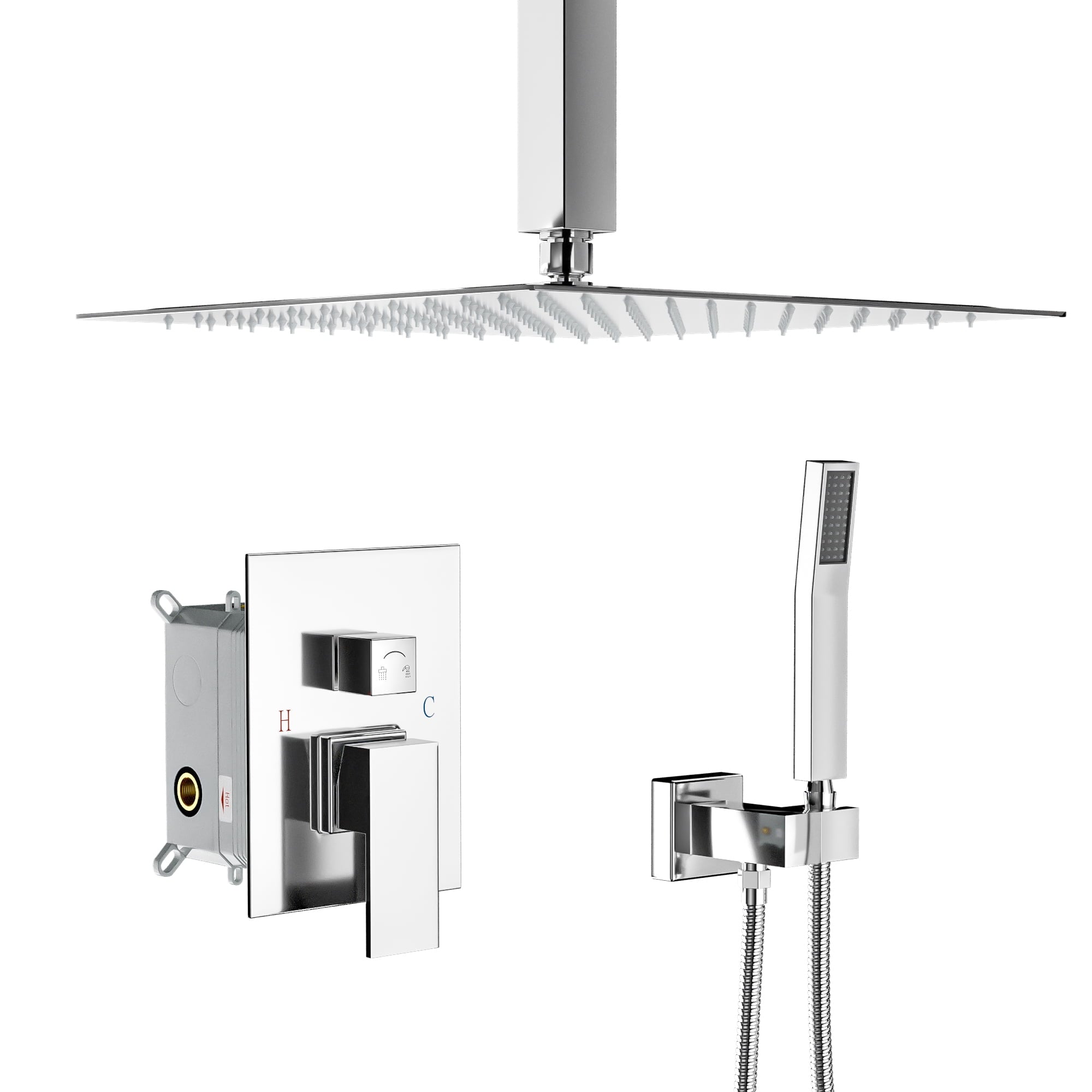 Lordear Rain Shower System with Pressure Balancing Valve Trim Kit Chrome Ceiling Mount | Rainfall Shower System, Shower Faucets & Systems | Lordear