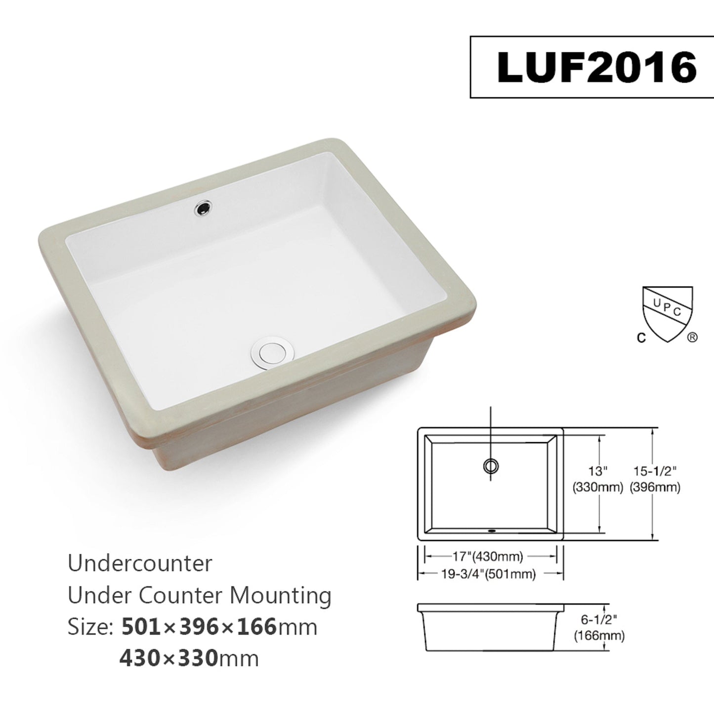 Lordear Rectangle Bathroom Sink Undermount Ceramic Lavatory Vanity Sink | Bathroom Sink | Lordear