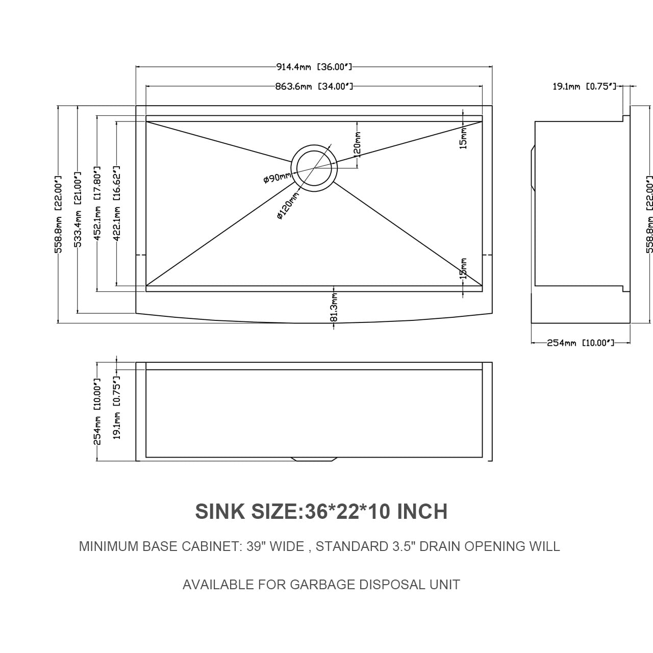 Lordear 36in x 22in x 10in Apron Front Farmhouse Kitchen Sink in Stainless Steel Brushed Nickel  from Lordear