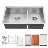Lordear 30x19"Kitchen Sink Workstation Stainless Steel Double Bowl 60/40 Undermount with Strainer from Lordear