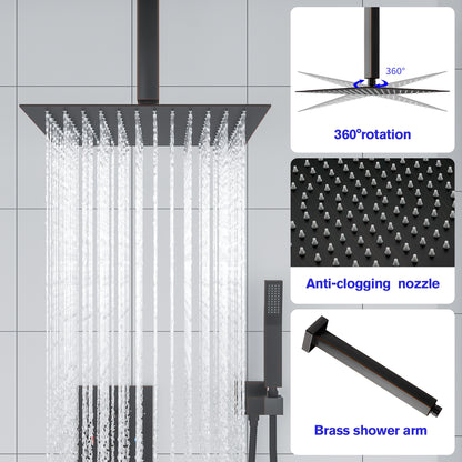 Pressure Balancing Rain Shower System Rough-in Valve Trim Kit Shower Faucet Set Complete Square Oil Rubbed Bronze | Shower Faucets & System | Lordear