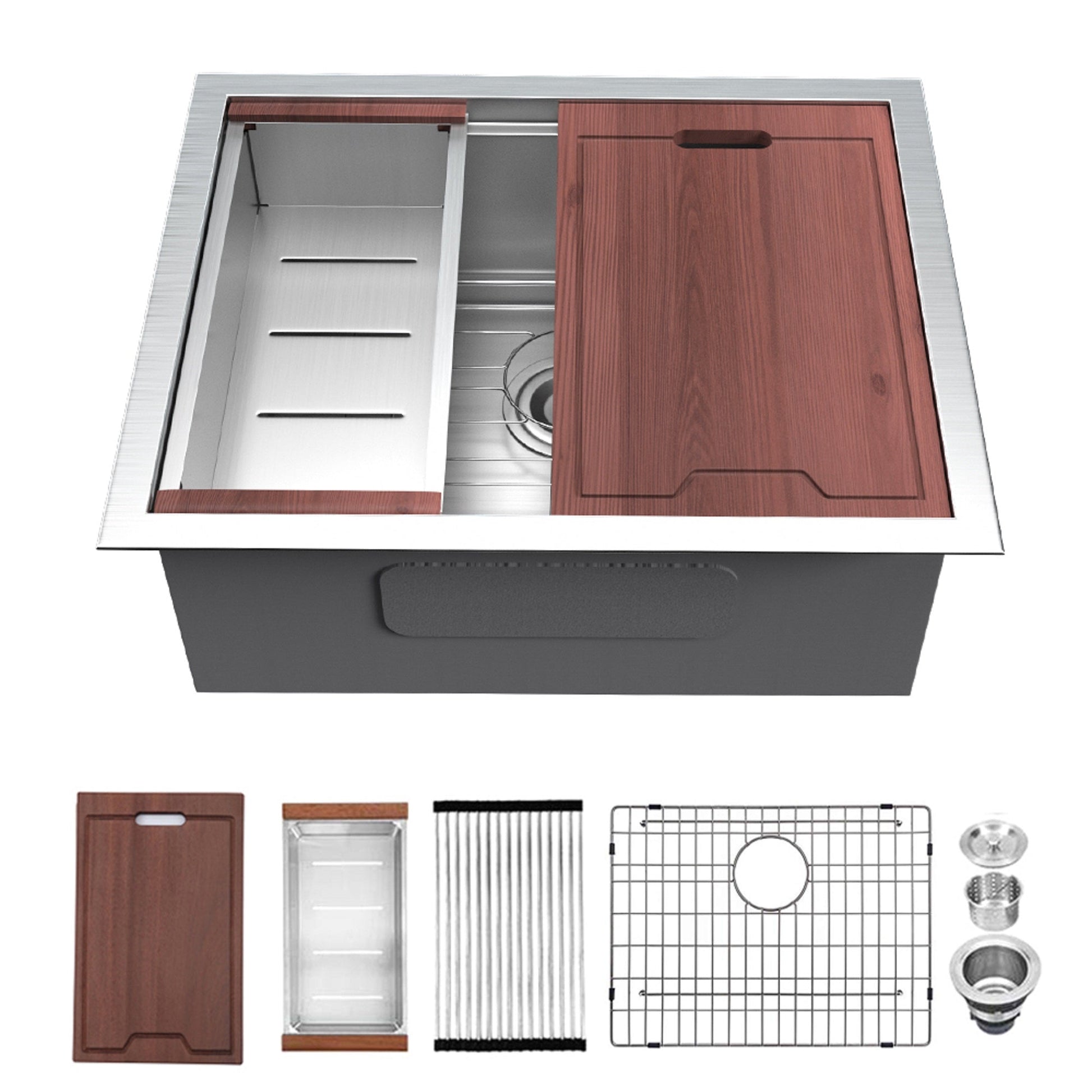 Lordear 23in Kitchen Sink Stainless Steel Brushed Single Bowl Undermount Workstation with Drainer  from Lordear