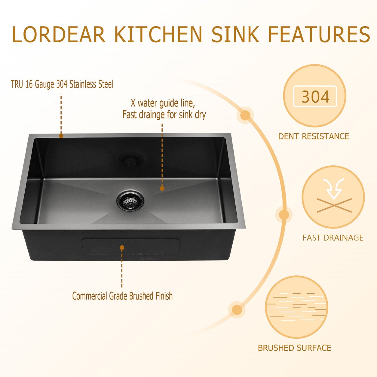 Lordear 28in Undermount Kitchen Sink in Gunmetal Black Stainless Steel  from Lordear